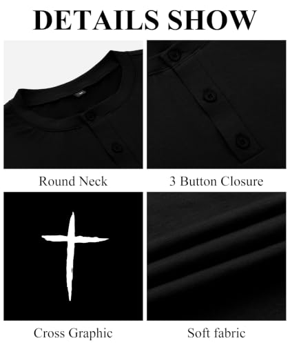 KESIHAN Christian Henley T Shirts for Men Cross Graphic Faith Casual Tee - color: Black-6, size: Small