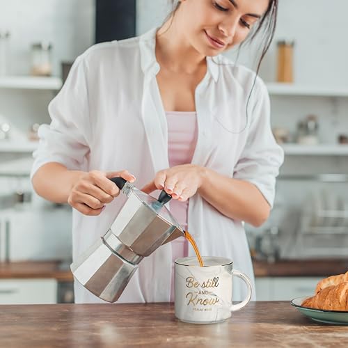 Christian Art Gifts Gray Marbled Ceramic Coffee Mug with Gold Rim – 13 oz. Lead and Cadmium-free Coffee and Tea Mug for Women and Men with Inspirational Bible Verse: Be Still and Know - Psalm 46:10