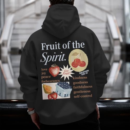 Christian Hoodies for Men Fruit of The Spirit Hoodie Jesus Religious Faith Bible Verse Sweatshirt Graphic Pullover - color: Black, size: XX-Large