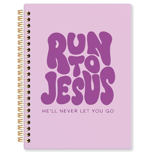 Lake Blue Christian Spiral Notebook, Run to Jesus Bible Verse Journal, Religious Scripture Journals for Writing, Bible Notebooks for Note Taking, Church Notes Journal, 5.5x8.3 Inch - color: God-Lake Blue
