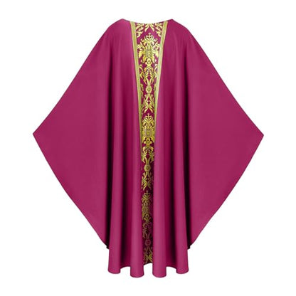 Priest Religious Robe Cosplay Costume Vestment Robe Mass Round Collar Chasuble Robe with Pastor - color: Purple