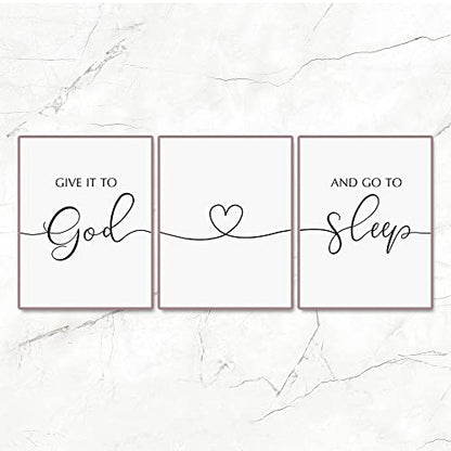 OFlyDesigns Christian Bedroom Wall Decor, Give It to God and Go to Sleep Wall Art, Faith Based Home Accent, 3 Piece Scripture Inspired Set for Prayer Room, Women, Family and Housewarming Gift