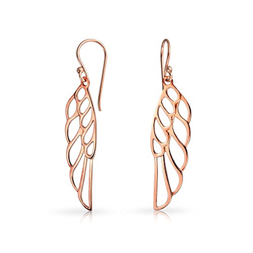 Spiritual Angel Wing Feather Earrings Rose Gold Plated .925 Sterling Silver - color: Rose