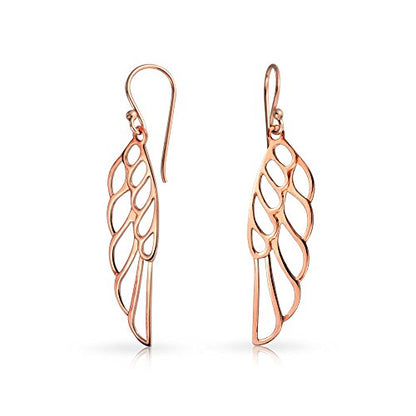 Spiritual Angel Wing Feather Earrings Rose Gold Plated .925 Sterling Silver - color: Rose