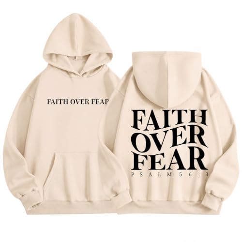 Faith Over Fear Christian Hoodies for Men Religious Jesus Hoodie Bible Verse Graphic Sweatshirt Fleece Pullover - color: Apricot, size: XX-Large