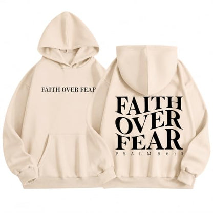 Faith Over Fear Christian Hoodies for Men Religious Jesus Hoodie Bible Verse Graphic Sweatshirt Fleece Pullover - color: Apricot, size: X-Large