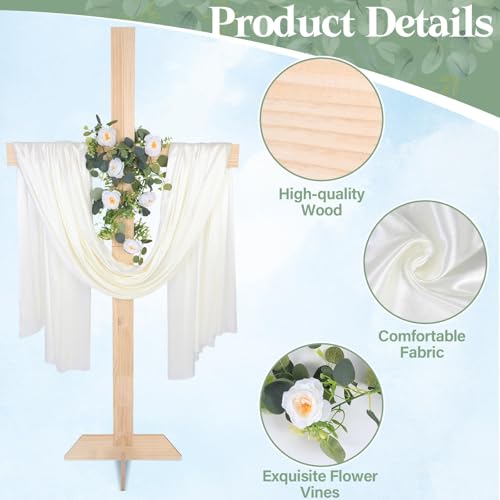 71Inch Large Wooden Cross for Wedding White Ribbon Eucalyptus Garland White - color: White, size: 71Inch