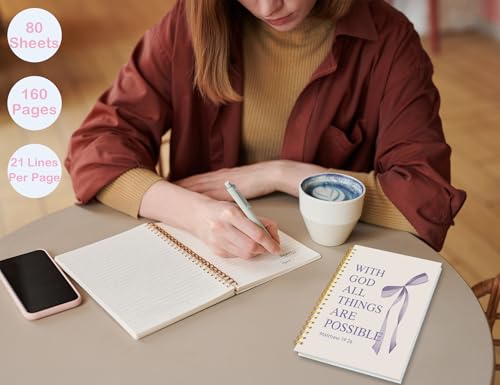 PurpleBible Journal for Women, A5 Spiral Christian Notebook & Study Supplies, Cute Hardcover Coquette Bow Diary with Scripture Matthew 19:26 for Church Notes, Prayer & Teen Girls.5.5 x 8.3 Inch - color: (Purple) Matthew 19:26