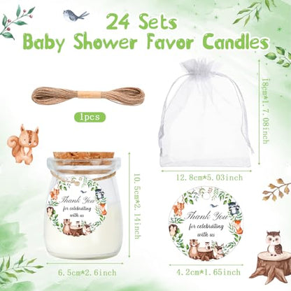 24Pcs Baby Shower Candle Jungle Party Favors Lavender Scented Glass Jars Wax Candle Bulk with Thank You Cards Organza Bags for Guests Boy Girl Birthday Gender Reveal Gift Souvenirs (Jungle, 24) - style: Jungle