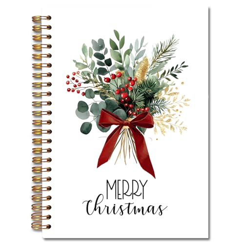 Exqcom Christmas Eucalyptus Holly Spiral Notebook Gifts, Coquette Red Bow Berries Botanical Plant Journal for Women, Merry Christmas Hardcover Notebook Journal Office School Supplies, 5.5x8.3 Inch - color: white Bible Notebook-P