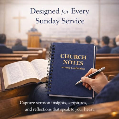Church Notes Journal, Sermon Notes Notebook with Waterproof Clear PVC Cover, 100GSM No-Bleed Paper, Spiral Bound, 158 Pages, Christian Church Notebook for Bible Study, Worship & Reflection