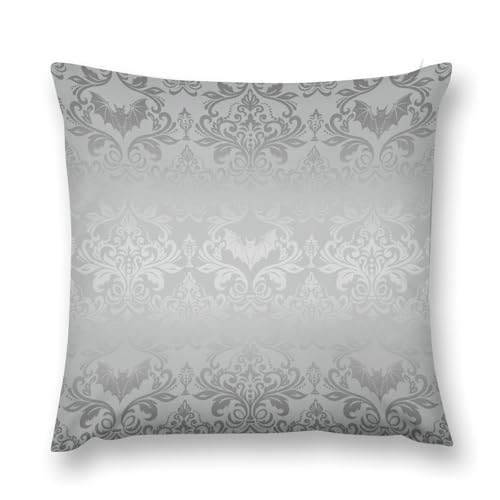 Damask Gothic Vintage Throw Pillow Cover Antique Silver Floral Victorian Goth Couch Sofa Pillowcases Bat Bats Skull Bone Bohemian Pillows Cushion Case for Farmhouse Bed Chair 18x18inch - color: Damaskblack-7