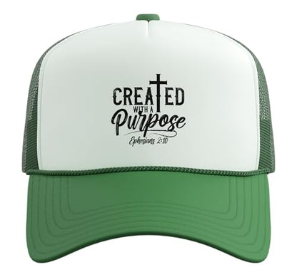 Created with a Destiny Ephesians 2 10 Bible Verses Trucker Hat with Adjustable Mesh Back - color: Kelly Green/White