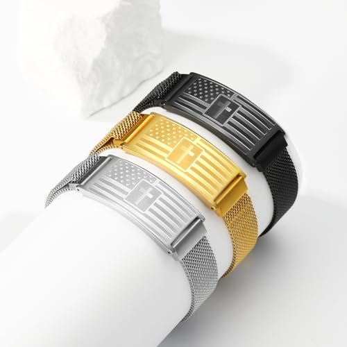 DuoDiner Cross Bracelet for Men Gifts Christian Confirmation Baptism Gifts - color: Black, size: Flag Cross-Joshua 1:9