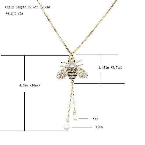 Honey Bee Brooches Crystal Insect Themed Bee Brooch Animal Fashion Shell Pearl Brooch Pin Gold Tone - color: Gray pearl necklace