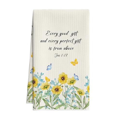Christian Yellow Floral Kitchen Towels, Bible Wildflowers Dish Towel for Kitchen Bathroom, Daisy Greenery Decorative Hand Towels, Butterfly Fast Drying Tea Towel, Spring Gifts Home Decor-S06 - color: Christian Yellow Floral
