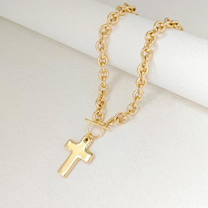 LULII Cross Necklace for Women Dainty 14K Gold Silver Plated Small Cross Pendant Choker Simple Cute Cross Gold Necklace for Women Trendy Faith Jewelry Gift - color: Chunky Cross Necklace-Gold