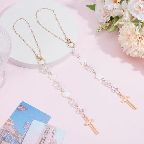 2pcs Cross Car Hanging Ornament Sun Catcher Rearview Mirror Charm Car Mirror Pendant with Heart Star Shell Beads Cross Crystal Bead Hanging Accessories for Bag Window Car Mirror Garden