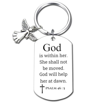 Inspirational Scripture Keychain with Angel Pendant - Bible Verse Key Chain Religious Gift for Christian - style: Psalm 46:5