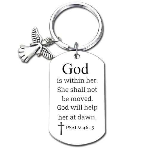 Inspirational Scripture Keychain with Angel Pendant - Bible Verse Key Chain Religious Gift for Christian - style: Psalm 46:5