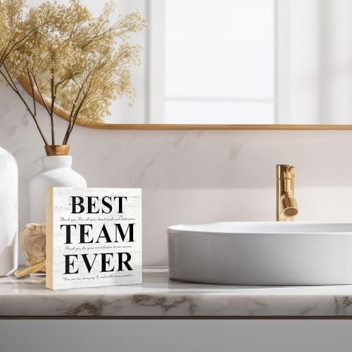 Best Team Ever Motivational Wood Box Sign Gifts for Teammate Leader - color: White-Black