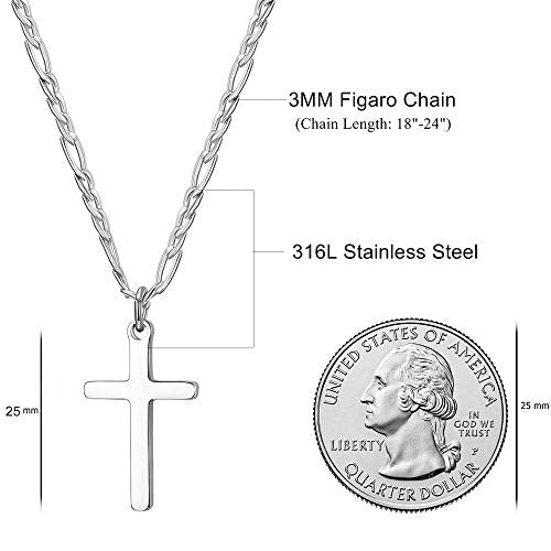 Joxevyia Cross Necklace for Men Stainless Steel Silver Cross Pendant Polished Chain Simple Faith Christian Jewelry Gift for Son Boys 16-24 Inch Baptism Confirmation Christmas - style: small cross pendant(1.0"*0.6")