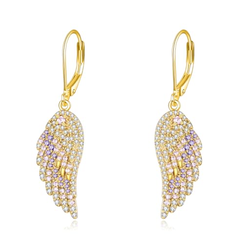Angel Wings Dangle Drop Earrings for Women Sterling Silver Crystal Angel Wing Jewelry for Wife Mother Wife