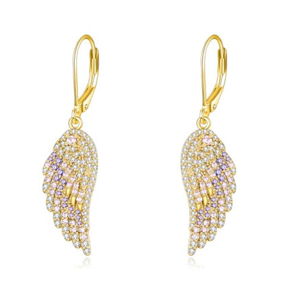 Angel Wings Dangle Drop Earrings for Women Sterling Silver Crystal Angel Wing Jewelry for Wife Mother Wife
