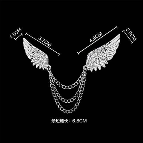 WCRAZYE Shiny Rhinestone Metal Feather Lapel Pin Angel Wings Tassel Chain Brooch Collar Pins for Women Girls Men's Animal Eagle Pin Suit Sweater Shawl Coat Breastpin Accessories - color: Silver Wings Pins