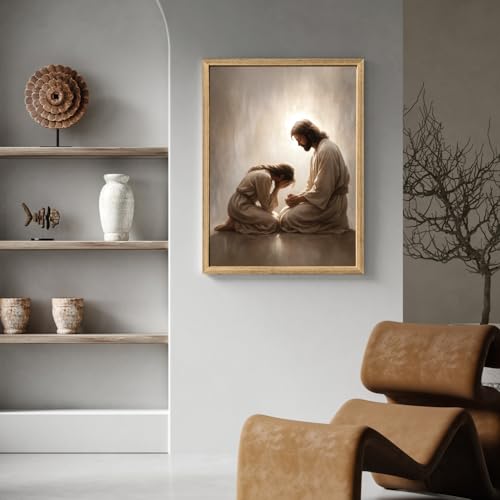 FASWQ Wood Framed Jesus Comforting Woman Christian Wall Art 20x30 in - color: JesusConfession(Wood), size: 30"L x 20"W