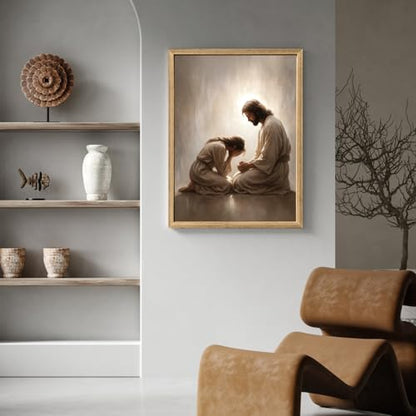 FASWQ Wood Framed Jesus Comforting Woman Christian Wall Art 24x36 in - color: JesusConfession(Wood), size: 36"L x 24"W
