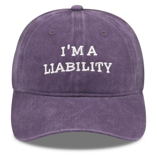 Funny Vintage Baseball Cap, Adjustable Cotton Embroidered Hat for Men Women, Retro Humor Gift Trucker Caps - color: I'm a Liability - Purple