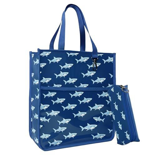 Kids Cute Tote Bags for Boys Girls Ages 4-16,Handbags with Pencil Case, Book Tote Bags with Zipper for School and Playtime (shark) - color: Shark