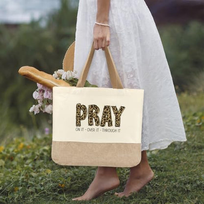 Tote Bag, Gifts for Women Friends Girlfriend Coworker Wife Mom Reusable Tote Bags Birthday Thank You Gift - color: Leopard Pray