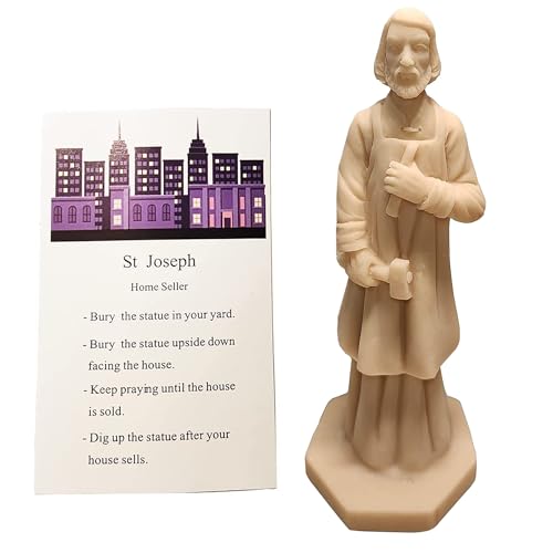 Cyberlight St Joseph Statue for Selling House Kit Resin Saint Joseph Figurine for Protecting Home with Instruction Card and House Prayer Complete Set (Beige)