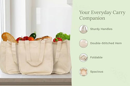 Best Canvas Grocery Shopping Bags - Cloth Grocery Tote Bags - Reusable Cotton Grocery Tote Bags with Bottle Sleeves - color: Off-white