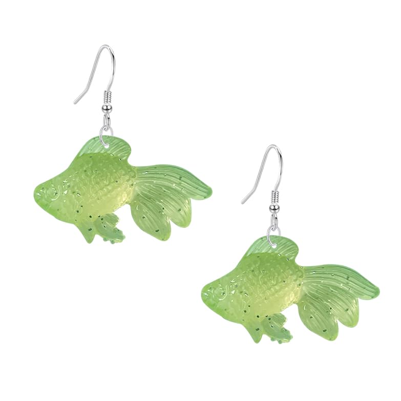 Anmpab Beach Funny Cute Goldfish Dangle Drop Earrings Lovely Resin Transparent Fish Earrings for Women - color: Green
