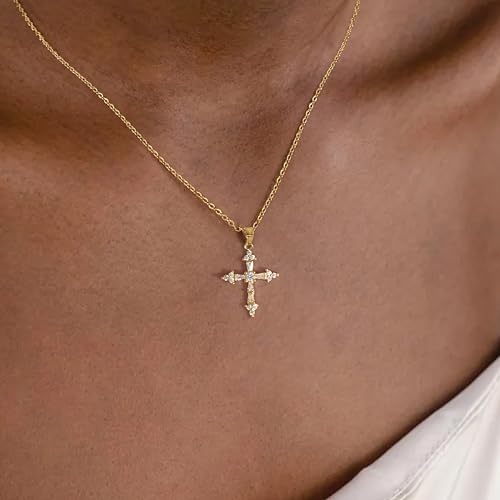 Cross Necklace for Women,Dainty 14k Gold Plated Pendant Necklaces - color: Gold-8
