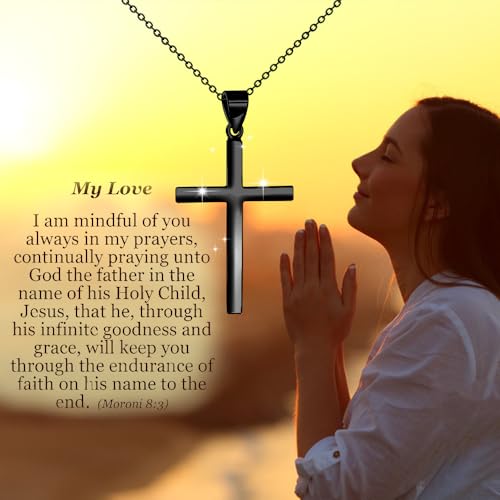 POPLYKE Cross Necklace 925 Sterling Silver Cross Pendant for Men Women - style: Black Cross