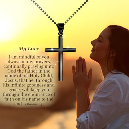 POPLYKE Cross Necklace 925 Sterling Silver Cross Pendant for Men Women - style: Black Cross