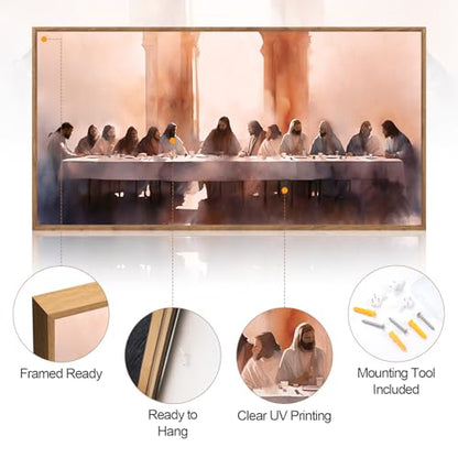 Aurlan The Last Supper Framed Canvas Wall Art 40x20 Inch - color: The Last Supper, size: 40"L x 20"W