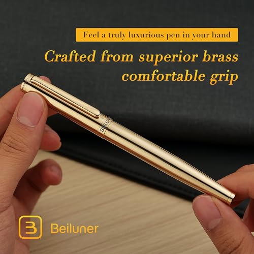 BEILUNER Gold Fountain Pen,Stunning Luxury Pens with 24K Gold Finish, Gorgeous 24K Gilded Nib(Medium), Fancy Pen Gift Set for Men&Women -Ink Converter-Elegant,Office,Nice Pen for Writing - color: Gold, style: Medium Nib