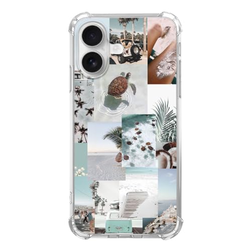 Turtle Aesthetic Collage Phone Case Compatible with iPhone 17, Pastel Summer Vibe Beach Ocean Phone Cover for iPhone 17 - color: Summer Turtle