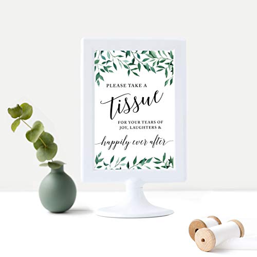 Andaz Press Framed Wedding Party Signs, Natural Greenery Green Leaves, 4x6-inch, Please Take A Tissue for Your Tears of Joy, Laughter and Happily Ever After, 1-Pack, Includes Reusable Photo Frame - color: Activities Tissue