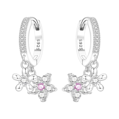 925 Sterling Silver Cute Animal Unique Huggie Hoop Earrings for Women - color: Two Flower