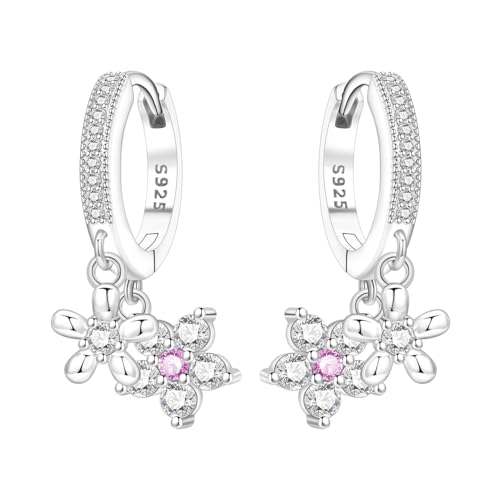 925 Sterling Silver Cute Animal Unique Huggie Hoop Earrings for Women - color: Two Flower