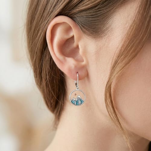 Mountain Mustard Seed Earrings for Women 925 Sterling Silver Lotus/Cross Dangle Drop Earring Christian Jewelry Outdoor Birthday Graduation Gifts - style: Mountain-Turquoise