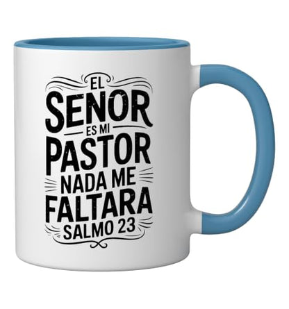 Spanish Christian With a Bible Verse Quote El Senor Es Mi Ceramic Mug, Blue/White, 11oz - color: Blue/White, size: 11 Ounces
