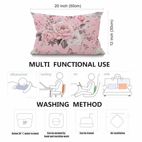 Floral Farmhouse Oblong Rectangle Throw Pillow Case Flowers And Leaves Pink Watercolor Floral Bolossom Flower Rose Spring Cotton Linen Cushion Cover Sofa Armchair Bedroom Livingroom 12x20 Inch - color: Md002