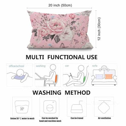 Floral Farmhouse Oblong Rectangle Throw Pillow Case Flowers And Leaves Pink Watercolor Floral Bolossom Flower Rose Spring Cotton Linen Cushion Cover Sofa Armchair Bedroom Livingroom 12x20 Inch - color: Md002